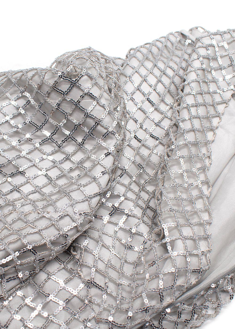 Michelle Mason Silver Sequin Mesh One-Shoulder Mini Dress
