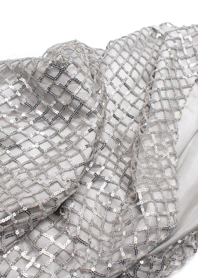 Michelle Mason Silver Sequin Mesh One-Shoulder Mini Dress