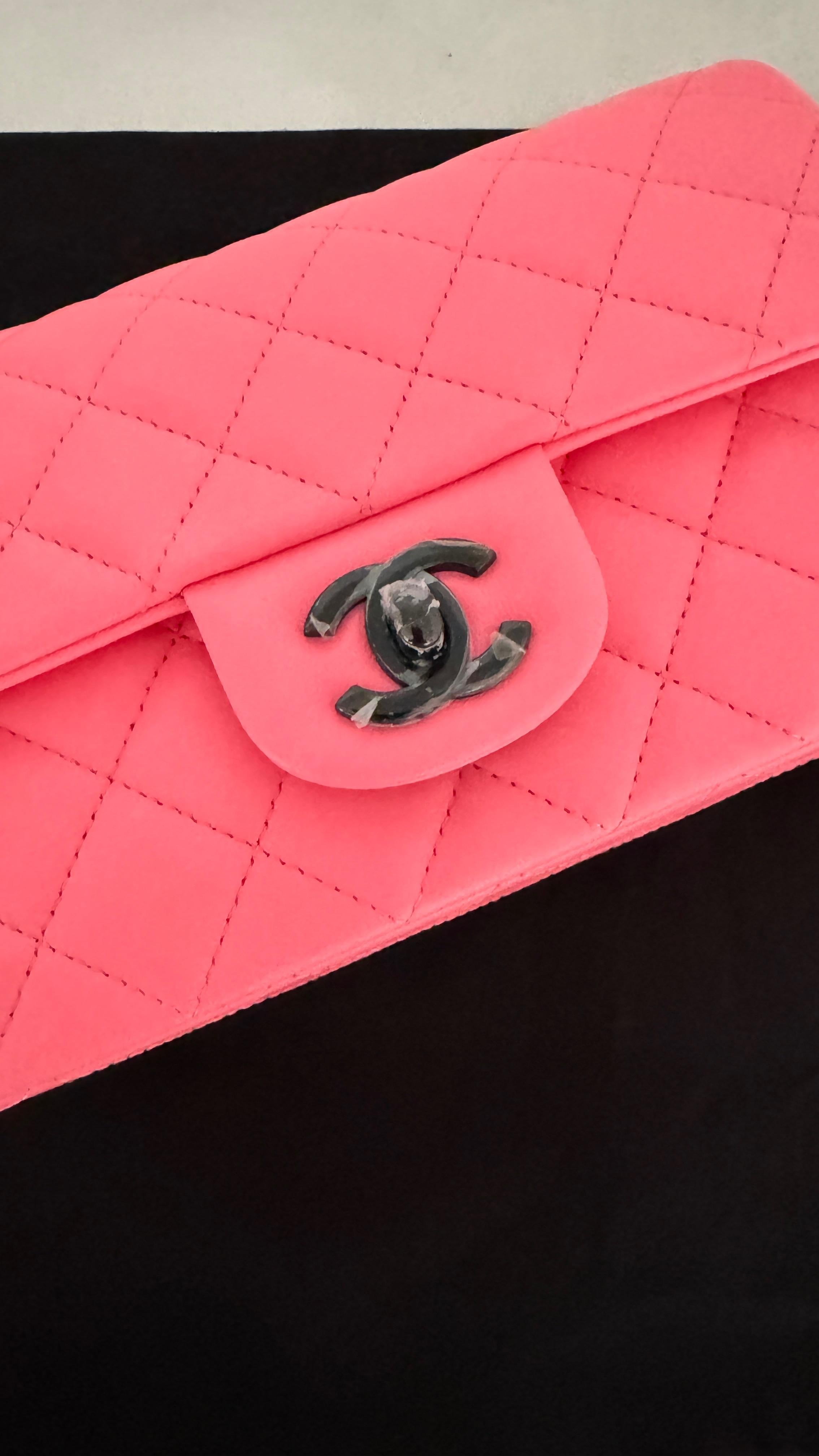 Chanel Neon Pink Limited Edition Ultra Mini Rectangular Single Flap Bag