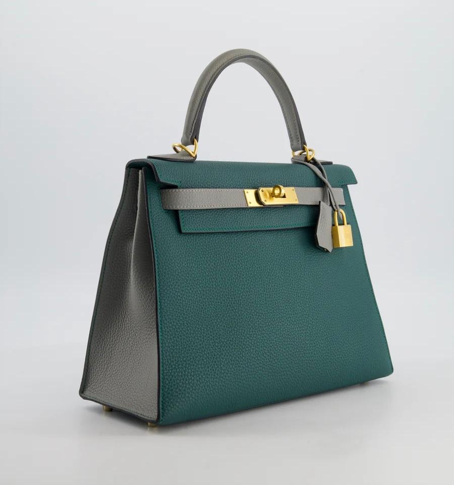Hermes Malachite And Gris Mouette Togo Leather Kelly 28