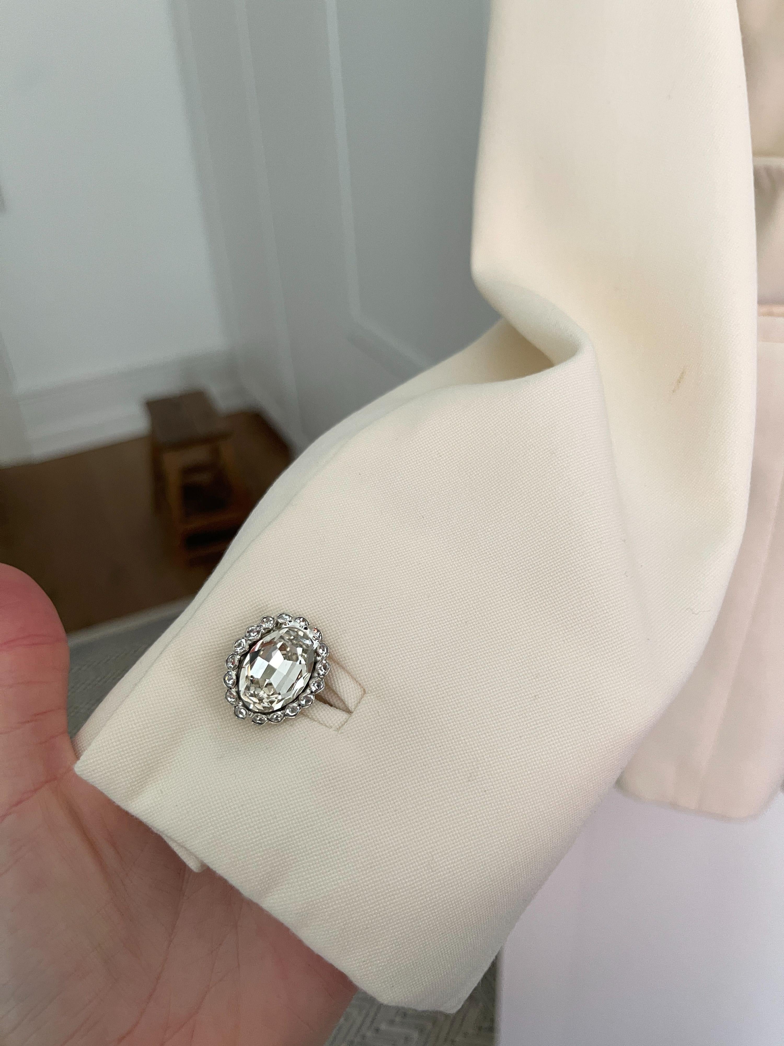 Alessandra Rich Cream Double Breasted Blazer with Crystal Jewel Buttons