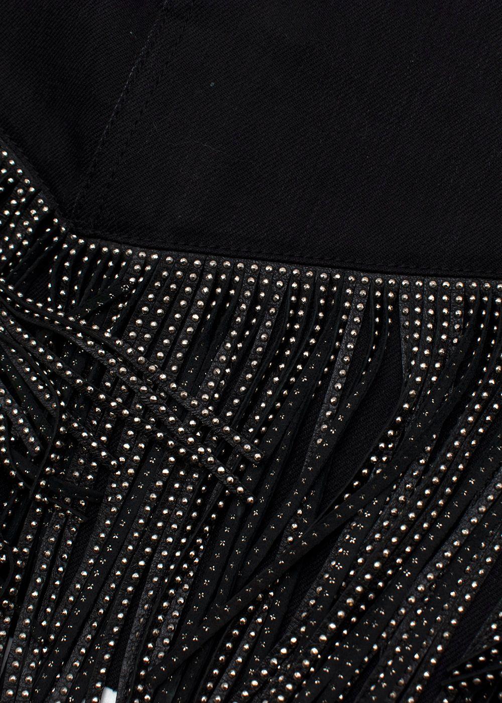 Black Denim Skirt with Silver Studded Leather Fringing