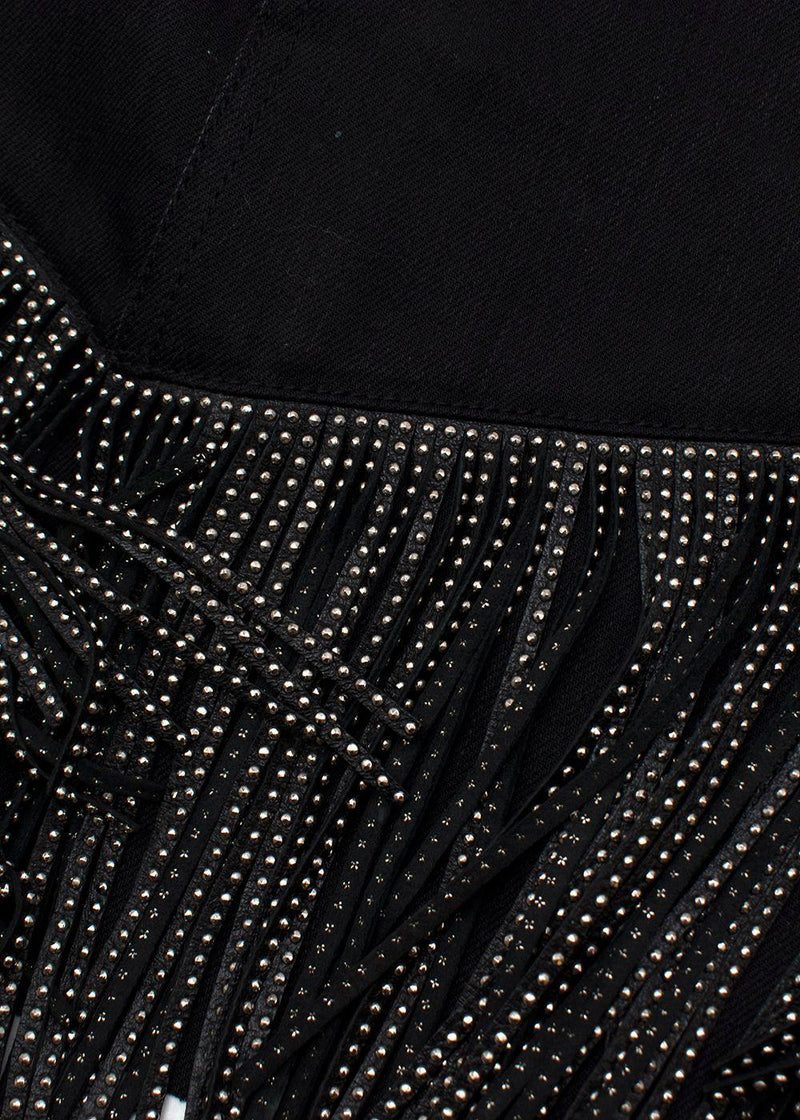 Black Denim Skirt with Silver Studded Leather Fringing