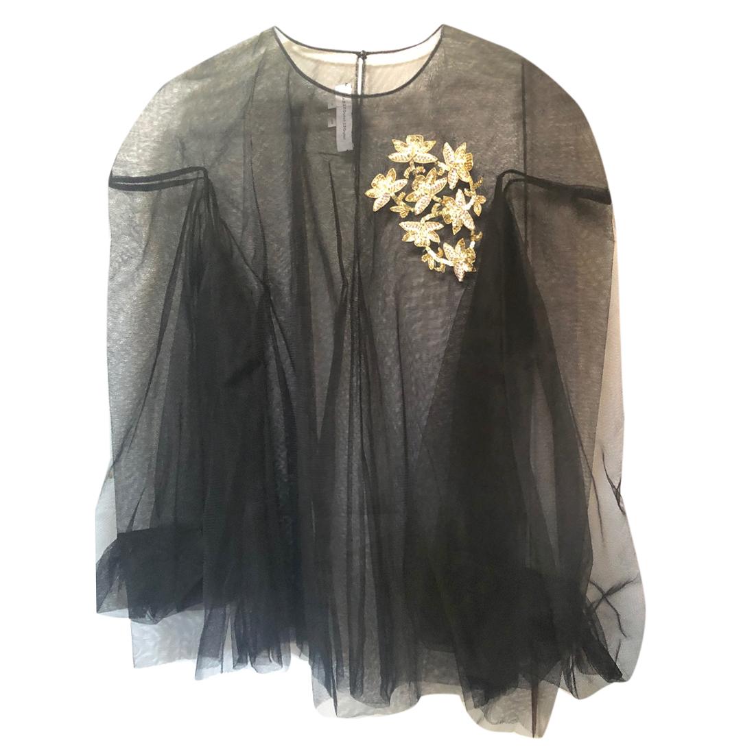 Razan AlazzouniBlack Chiffon Embellished Sheer Top
