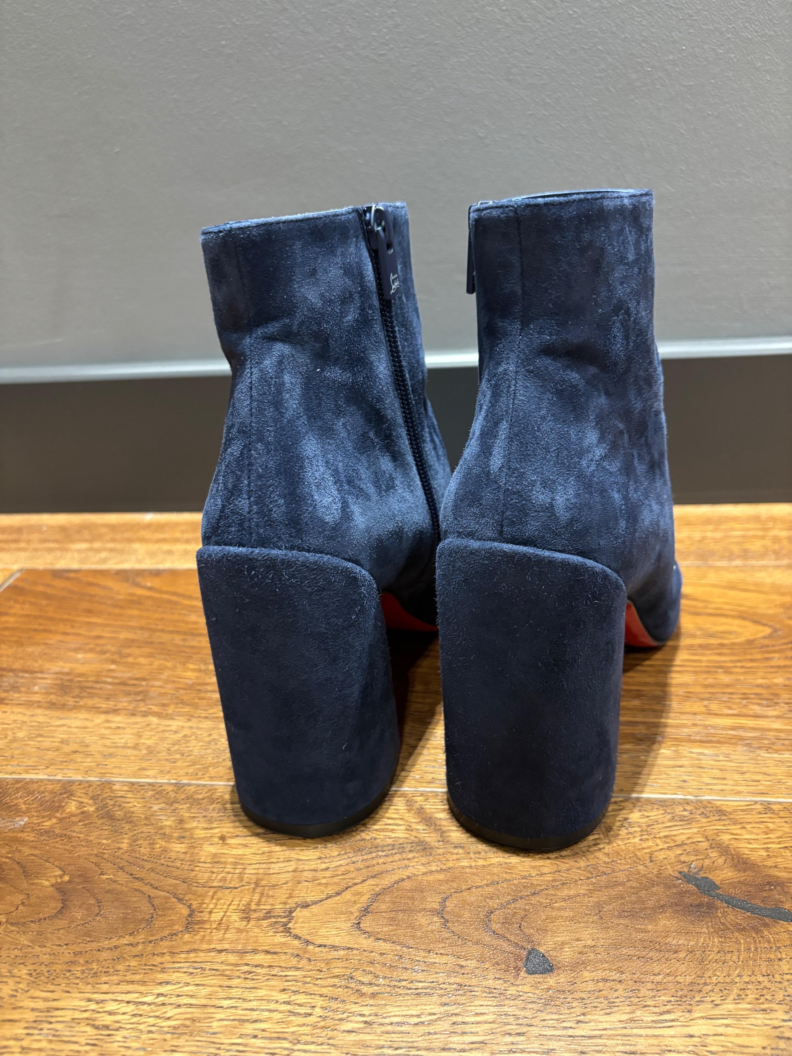 Louboutin Blue Suede Ankle Boots