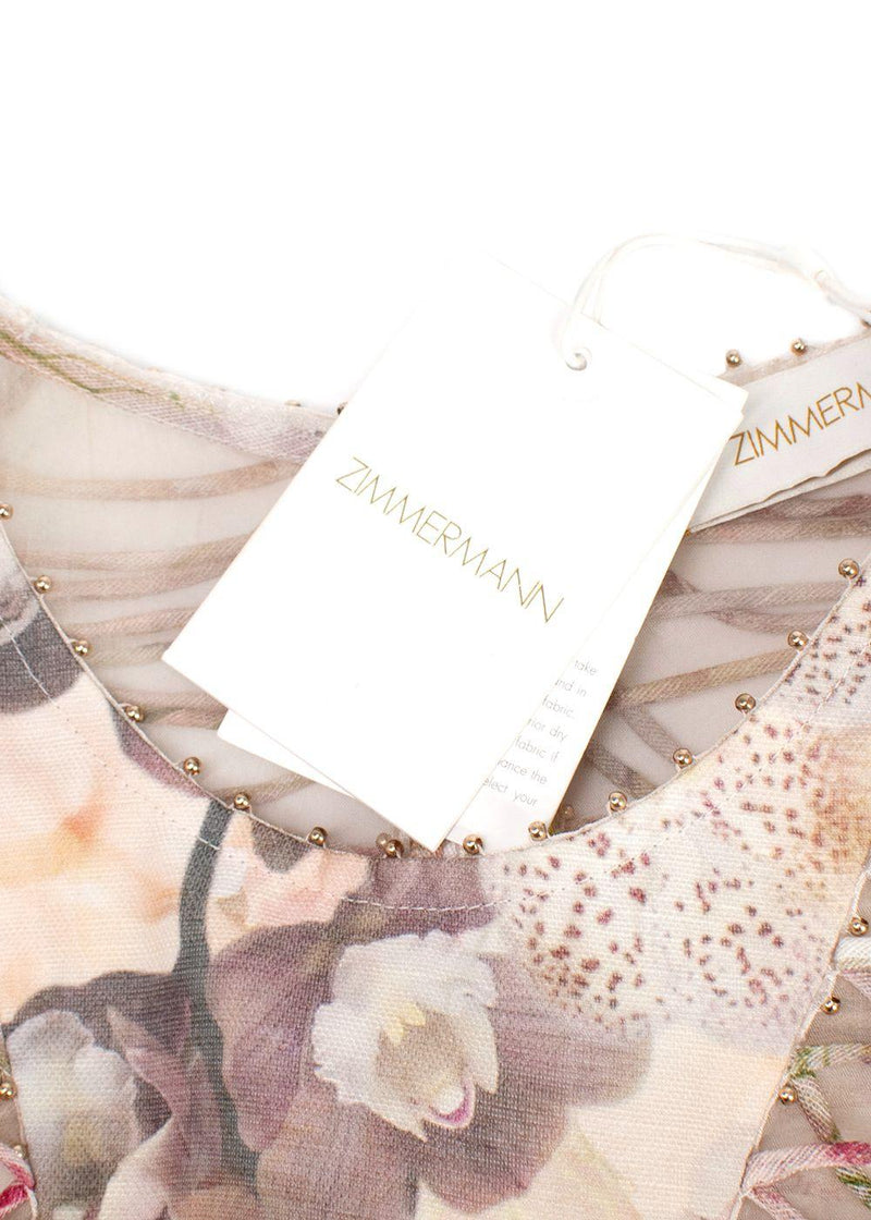 Zimmermann Dancer Ruffled Bead-Embellished Floral-Print Linen And Silk-Blend Organza Mini Dress
