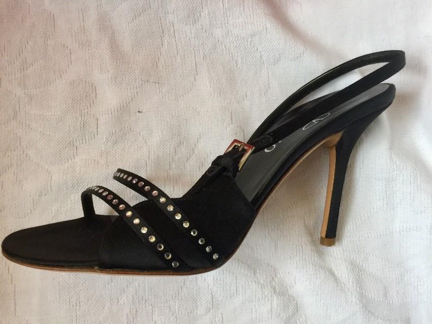 Valentino Garavani black satin crystal embellished heeled sandals