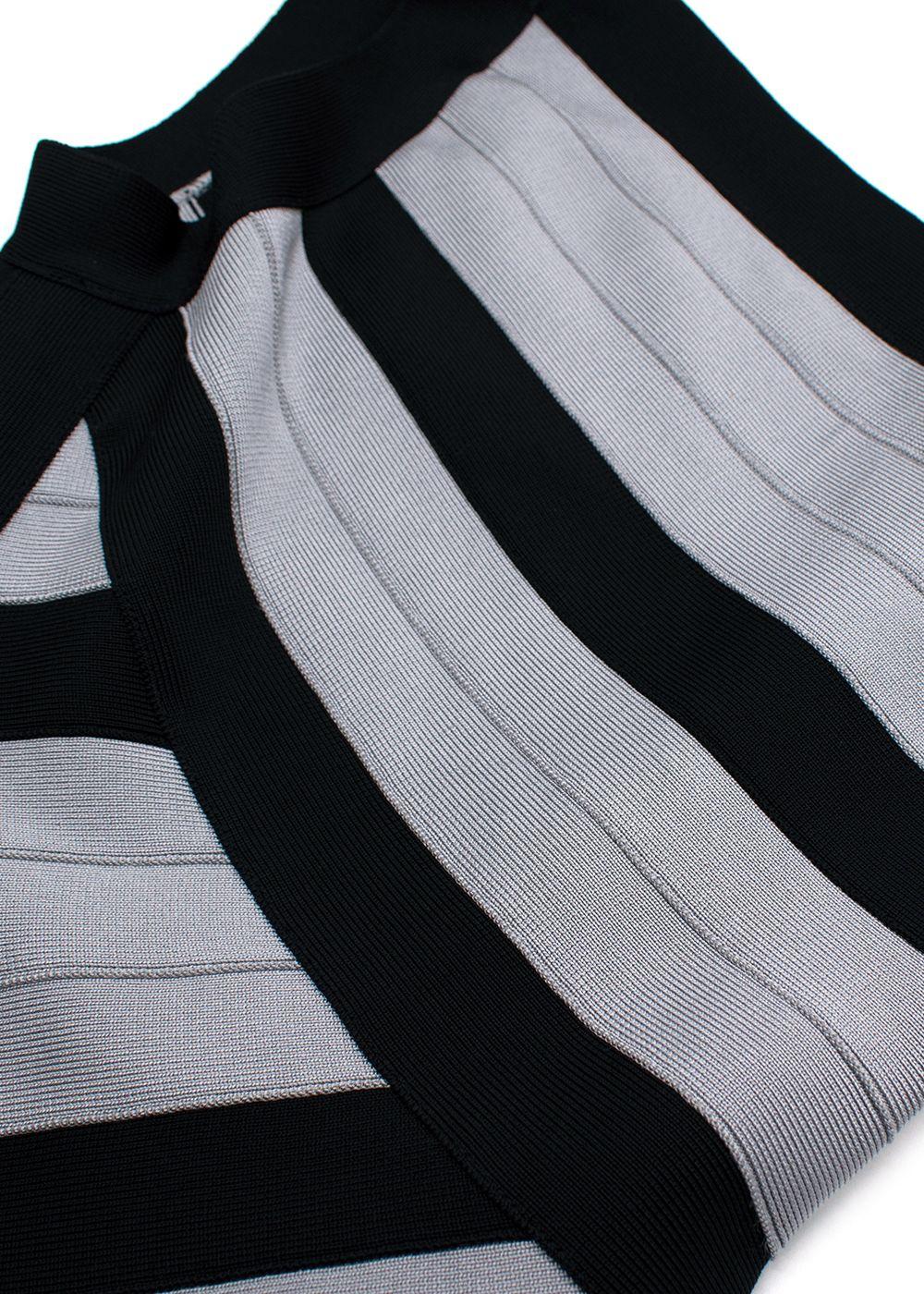 Herve Leger Black and Grey Striped One Shoulder Mini Dress