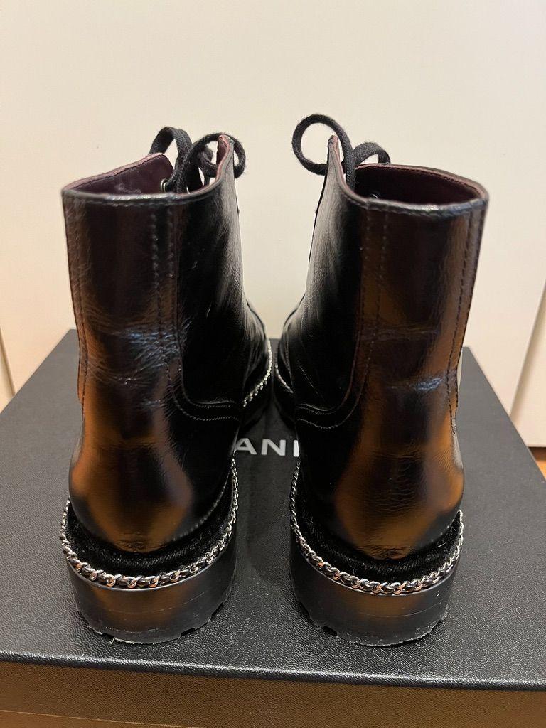 Black Glossy Leather Biker Boots