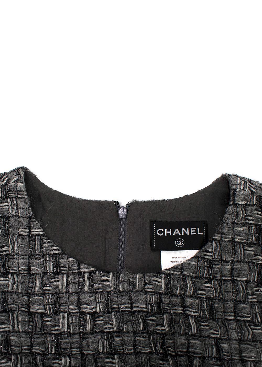 Chanel Grey Tweed Sleeveless Shift Dress