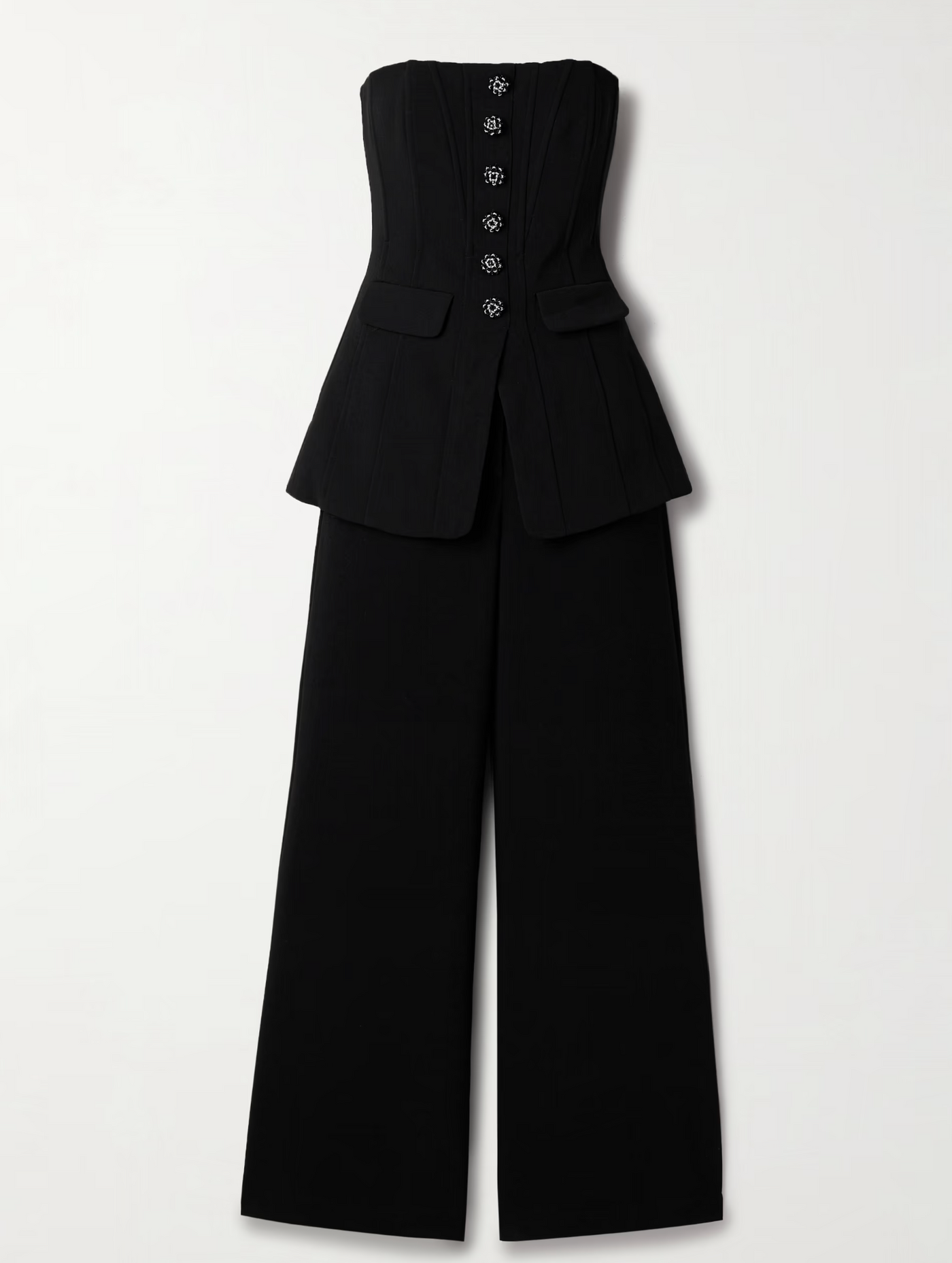 Self Portrait Convertible Strapless Crystal-Embellished Peplum Crepe Jumpsuit