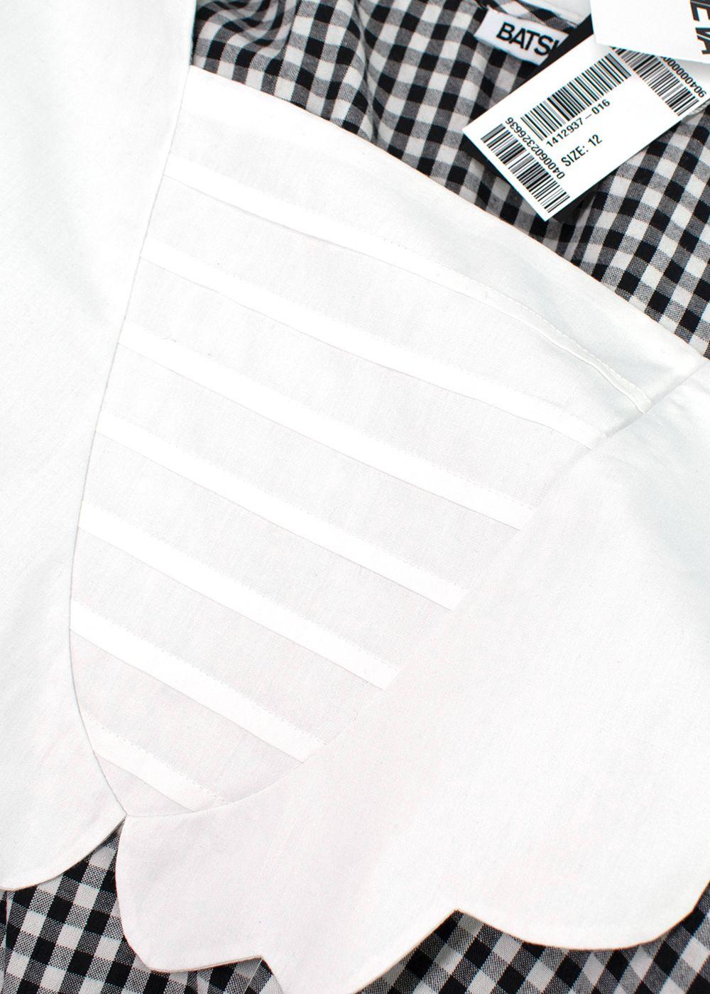 Batsheva Black and White Gingham Scalloped Collar Top