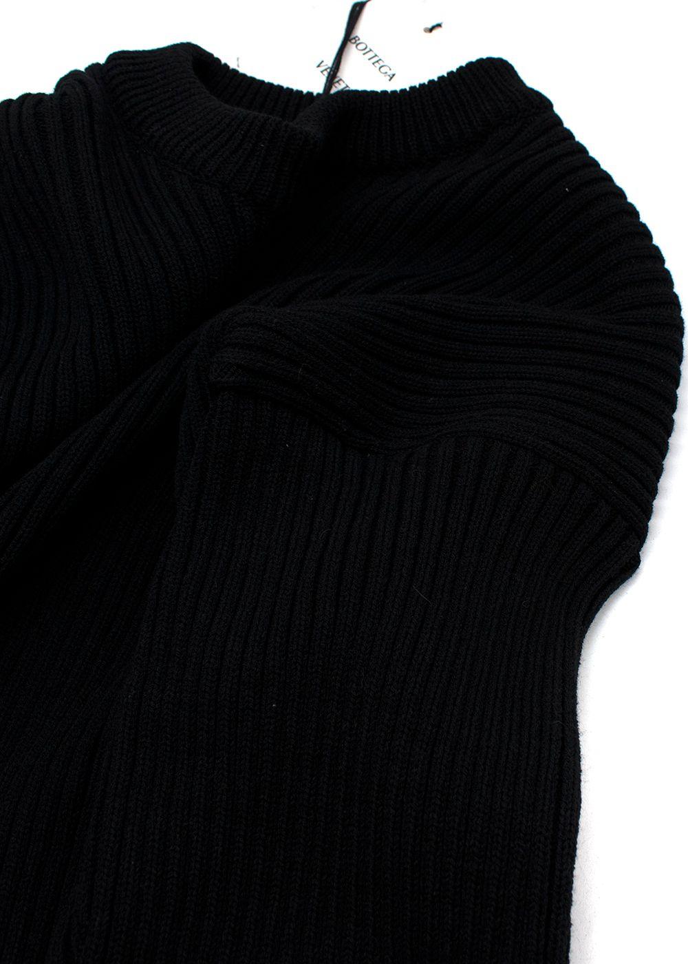 Open Back Black Ribbed Merino Wool Jumper Dress