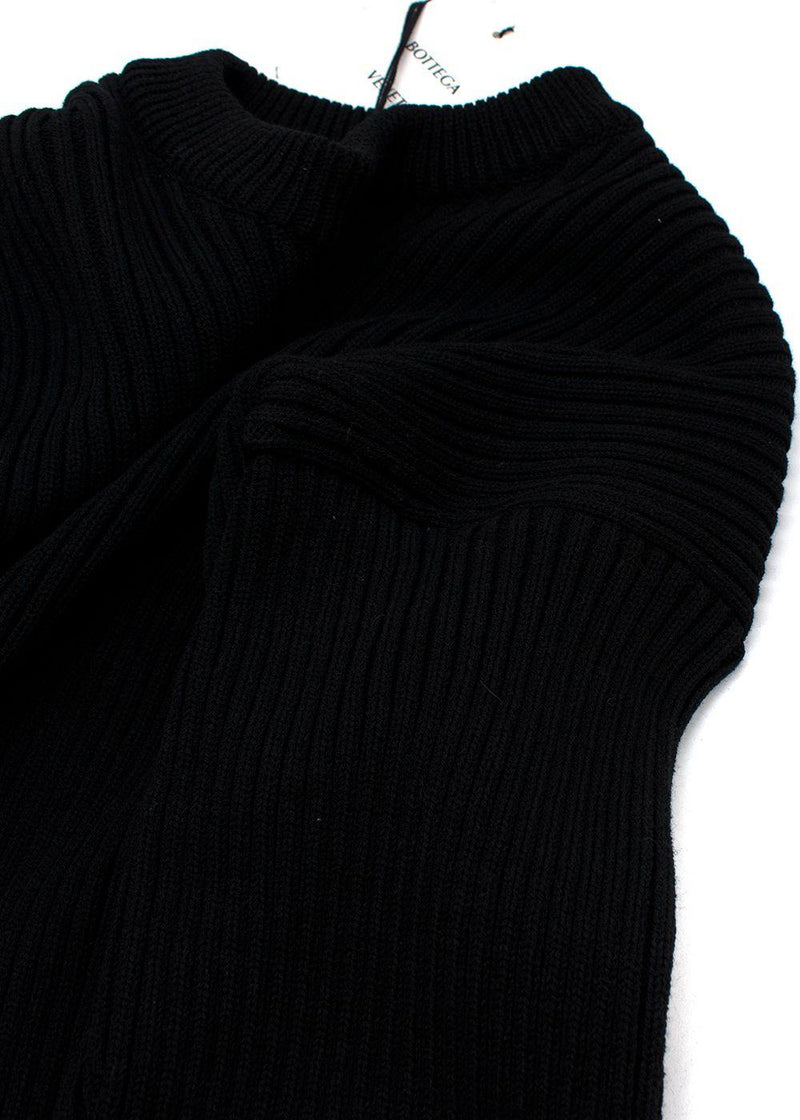 Open Back Black Ribbed Merino Wool Jumper Dress