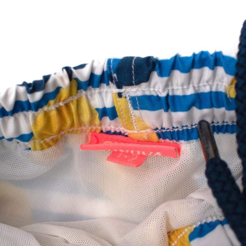 Sunuva Blue & Yellow Striped Lemons Print Swim Shorts