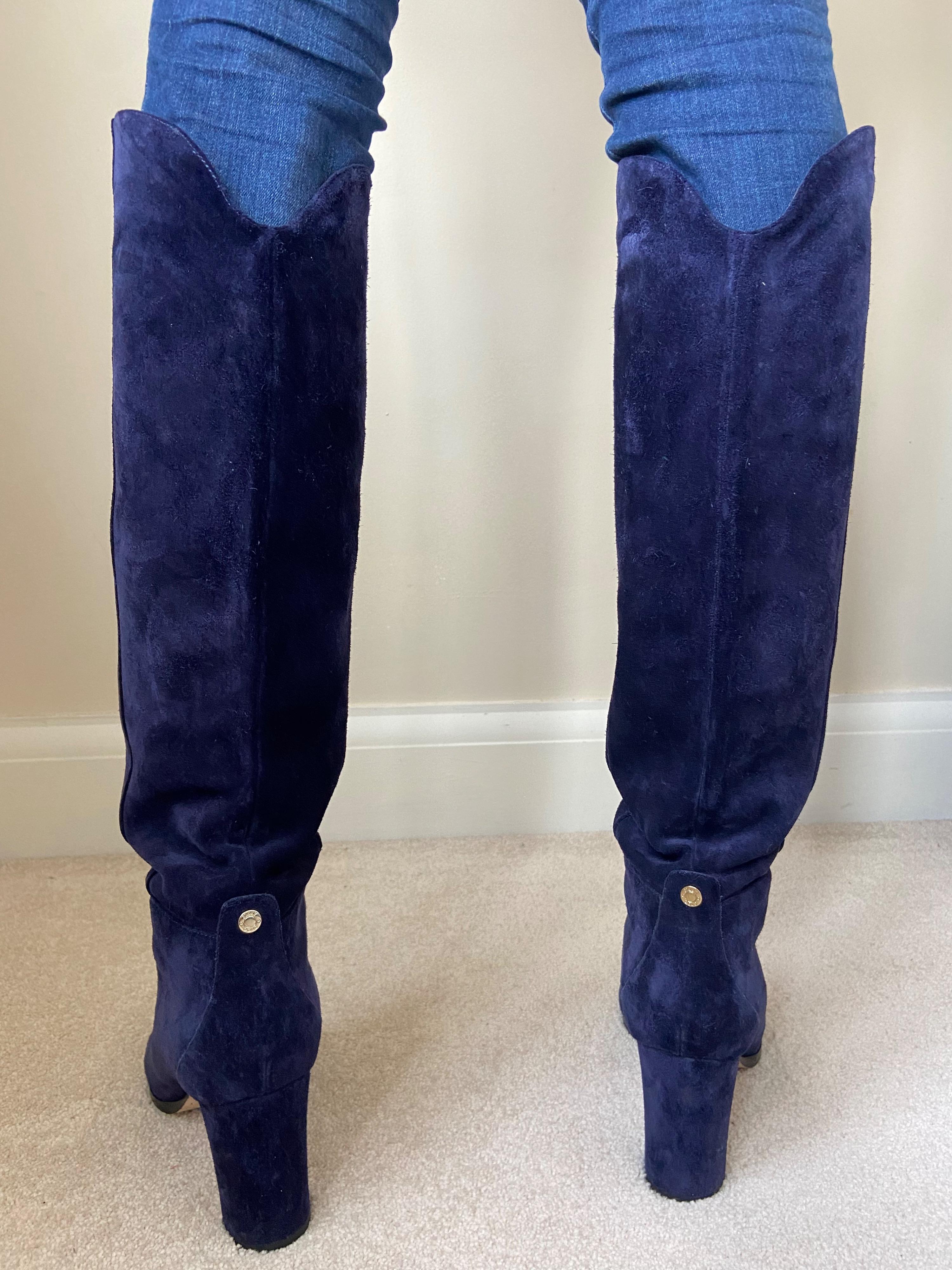 Navy Blue Suede Madalie Long Heeled Boots