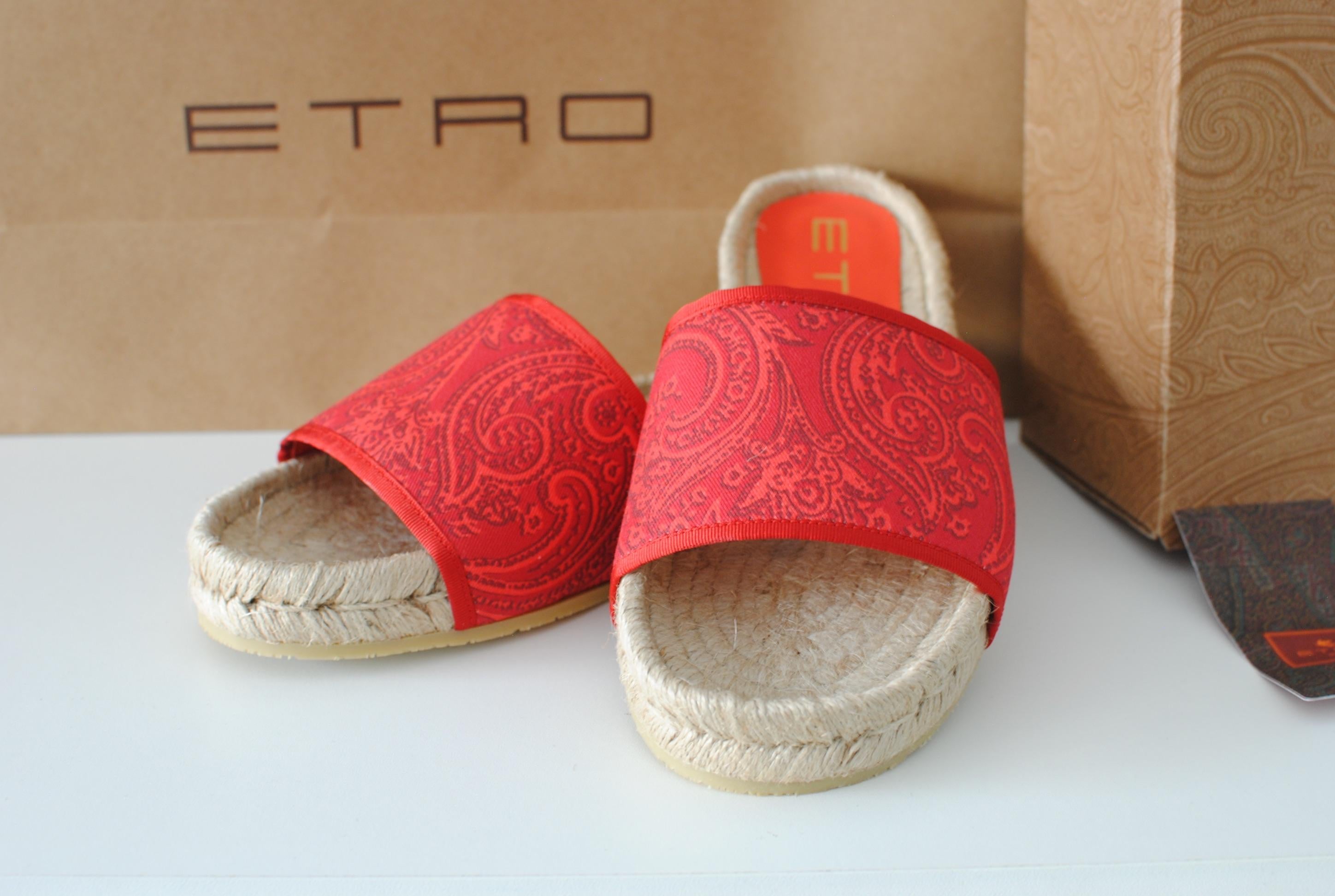 Etro Paisley Raffia Slides
