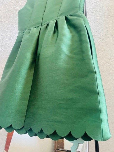 Green satin scallop hem dress