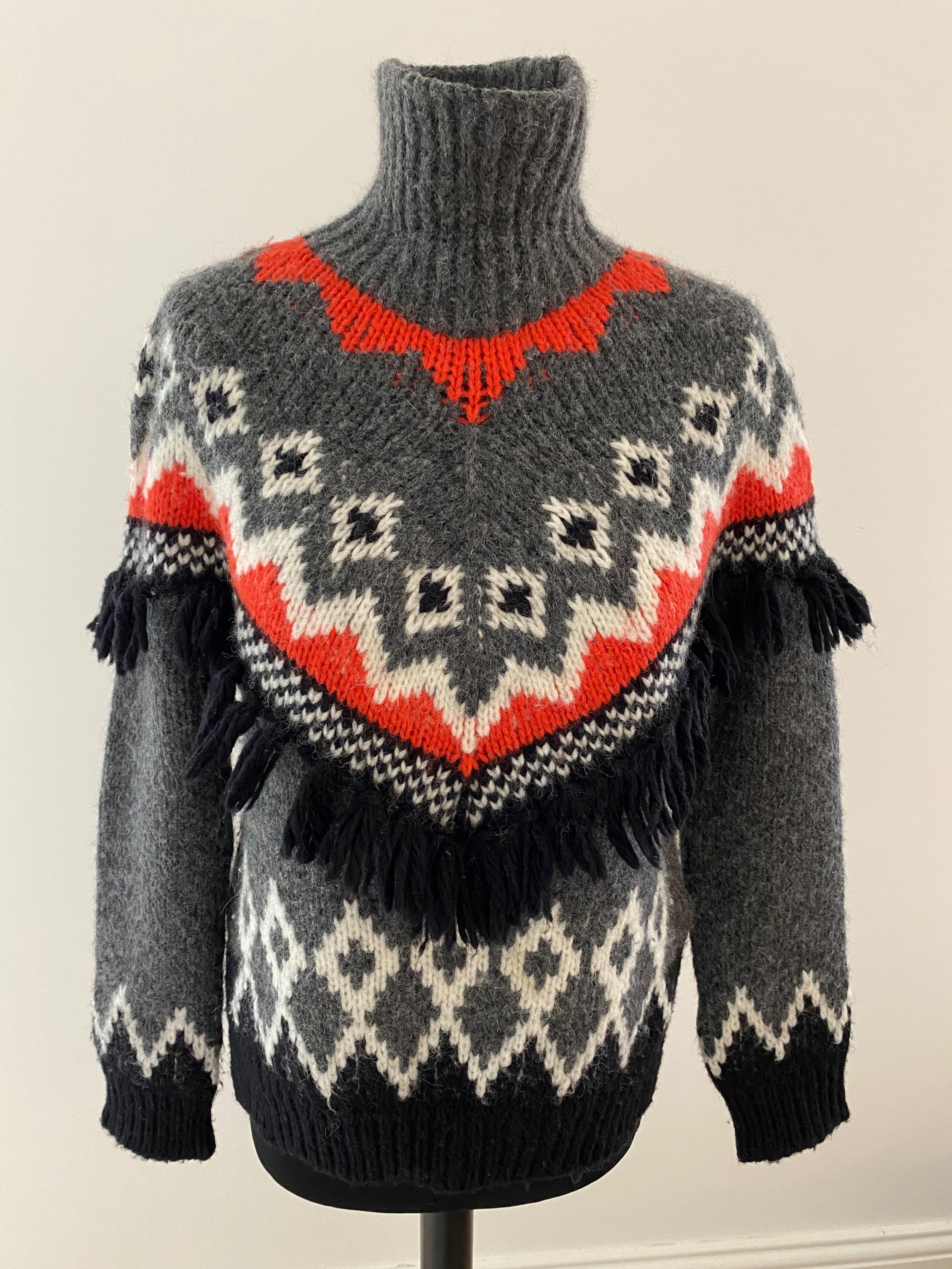 intarsia patterned fringed jumper