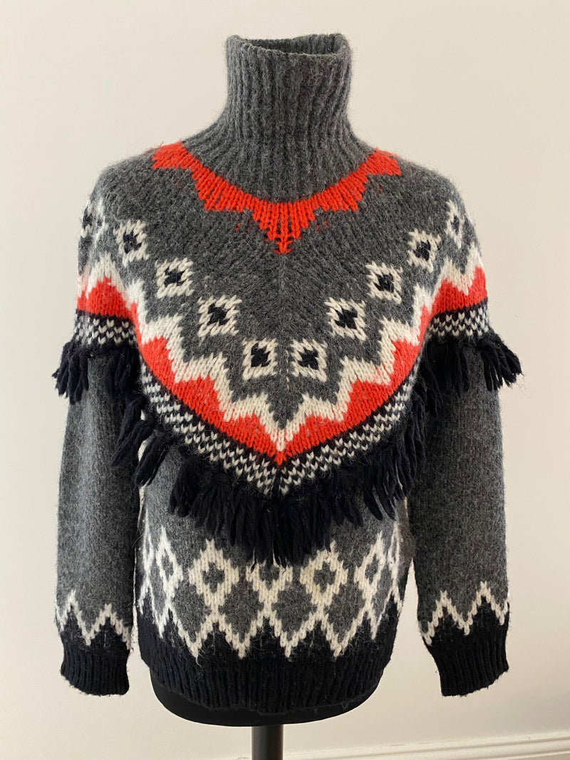 intarsia patterned fringed jumper
