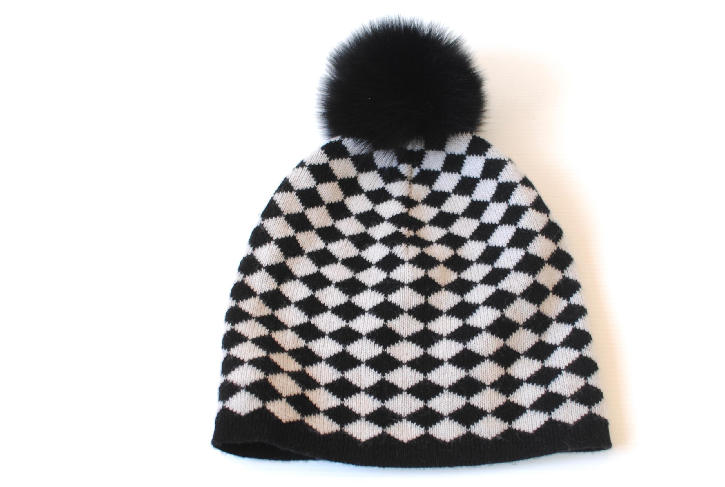 MaxMara Black and White Wool Bobble Hat