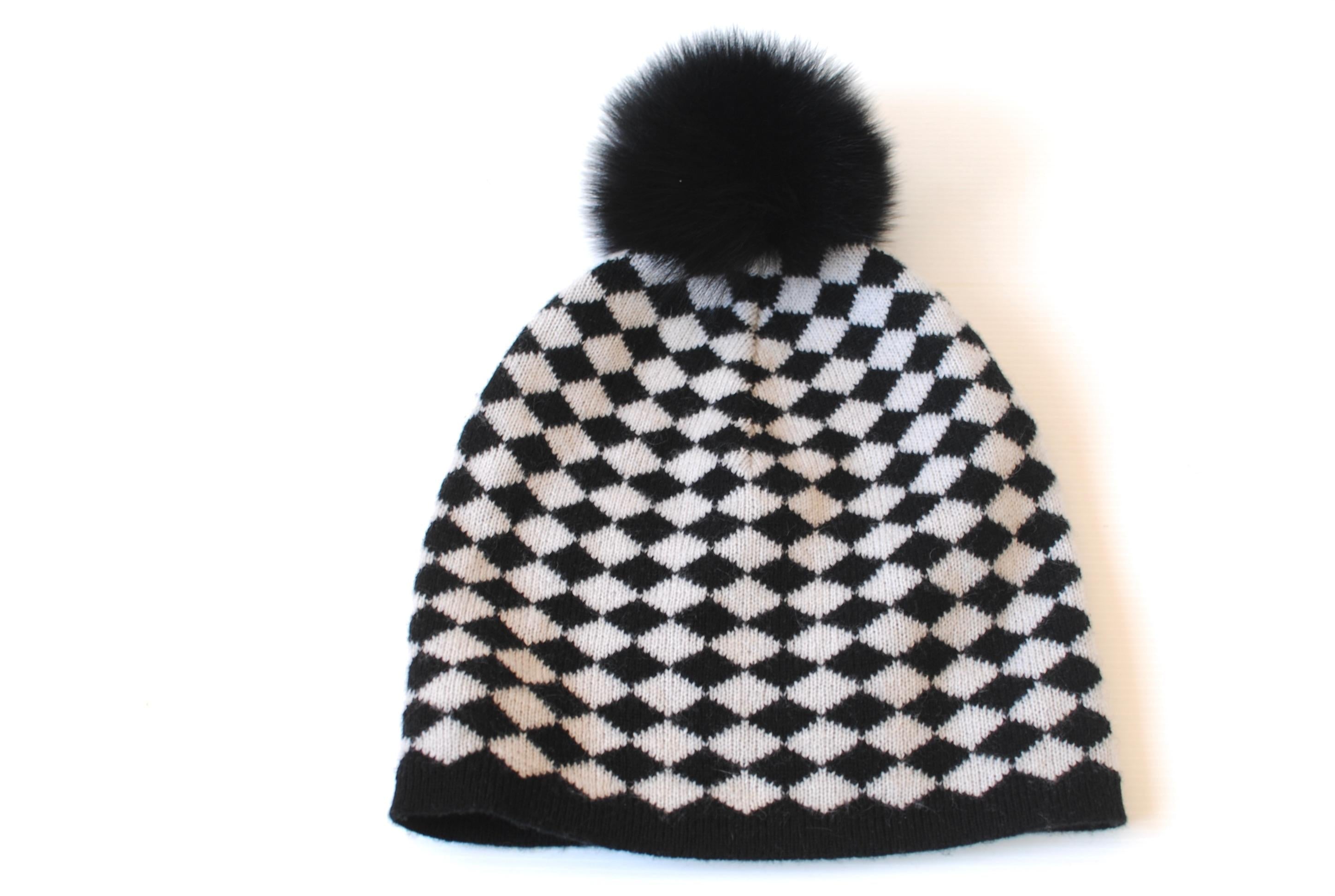 MaxMara Black and White Wool Bobble Hat