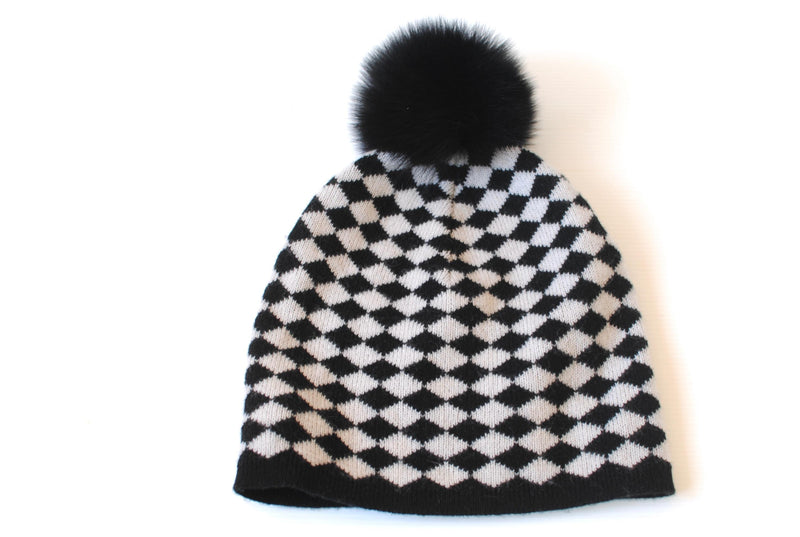 MaxMara Black and White Wool Bobble Hat