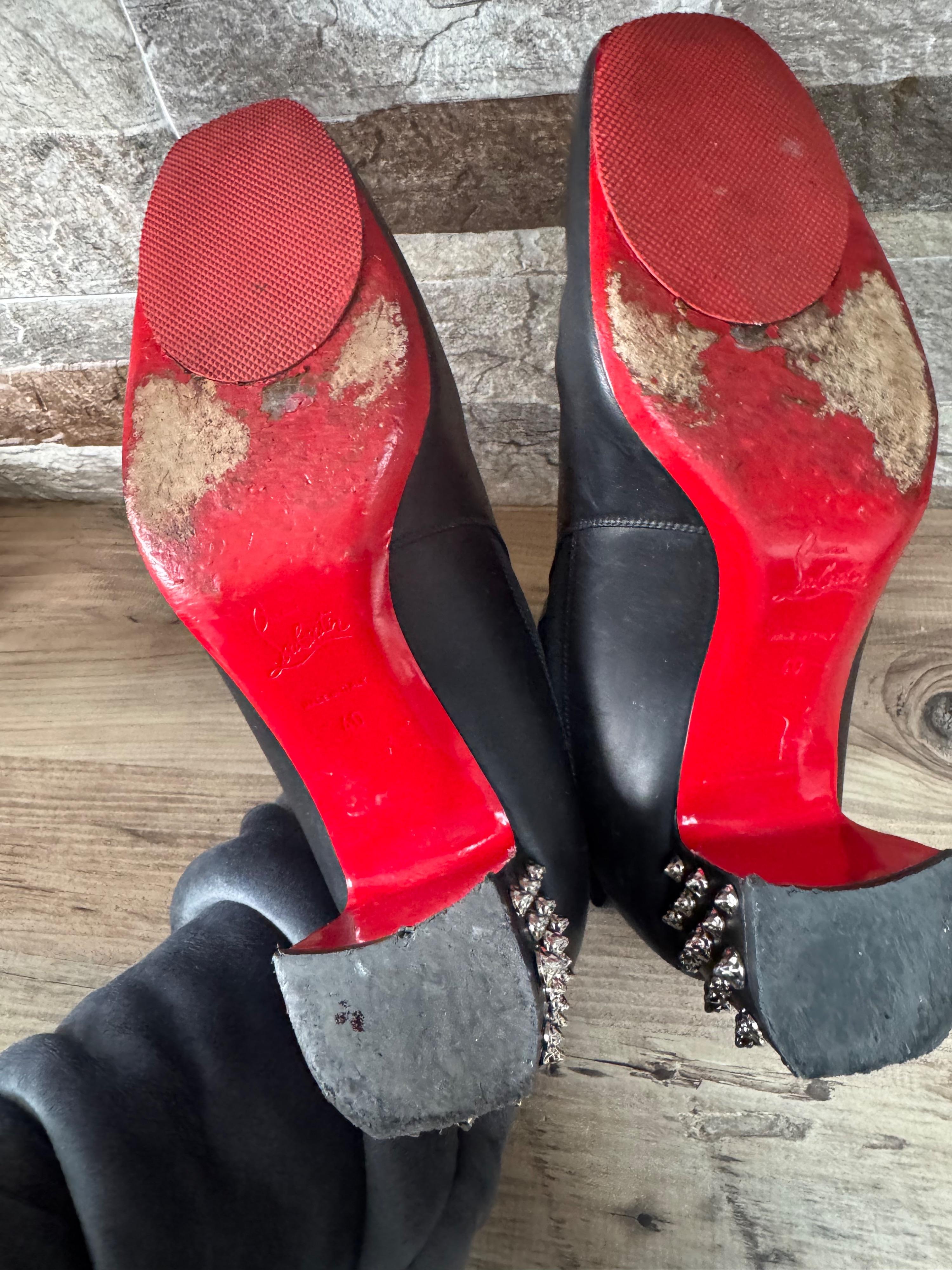 Black Leather Study Heeled Boots