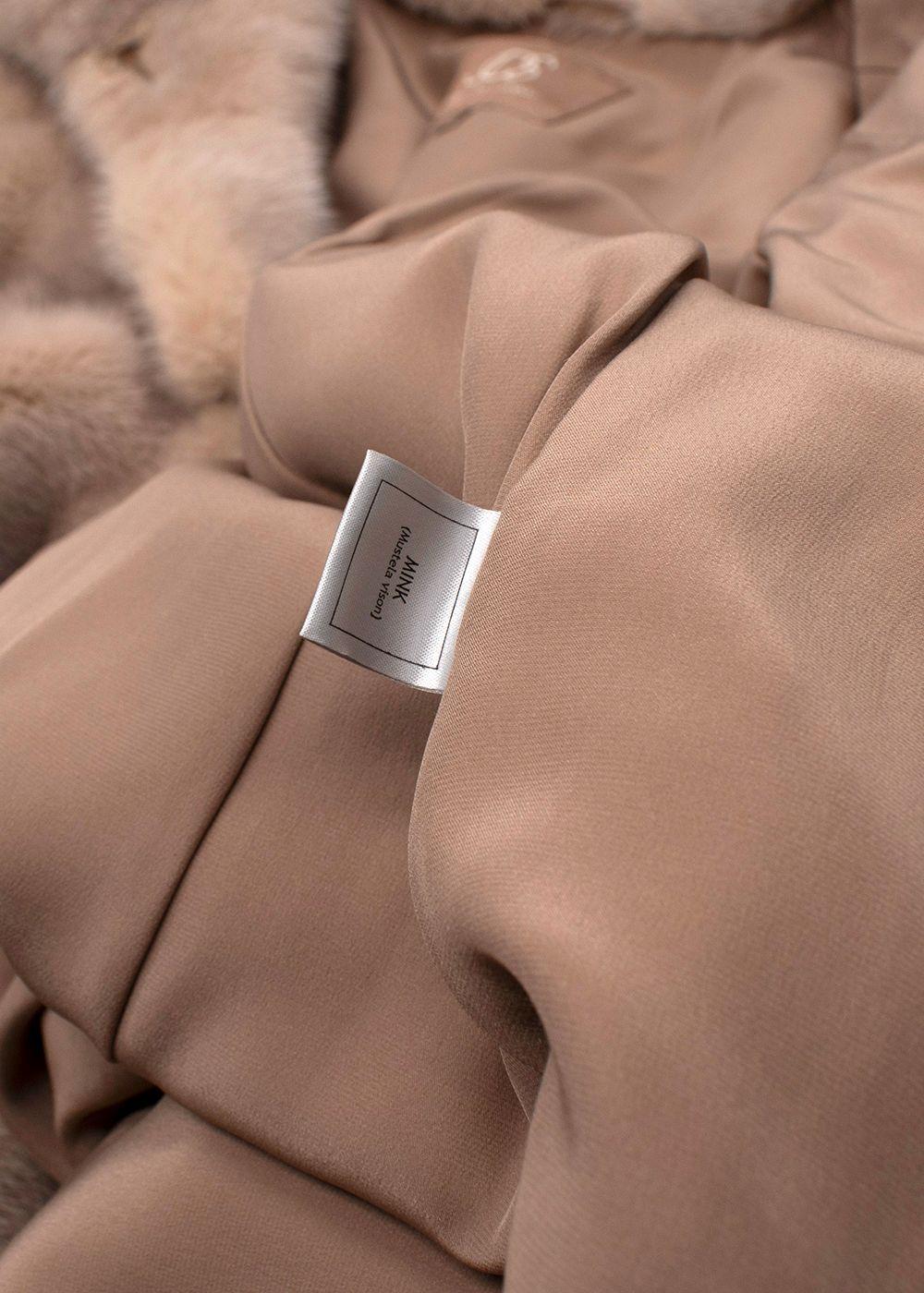 Jos Beige Fine Quality Mink Hooded Fur Coat