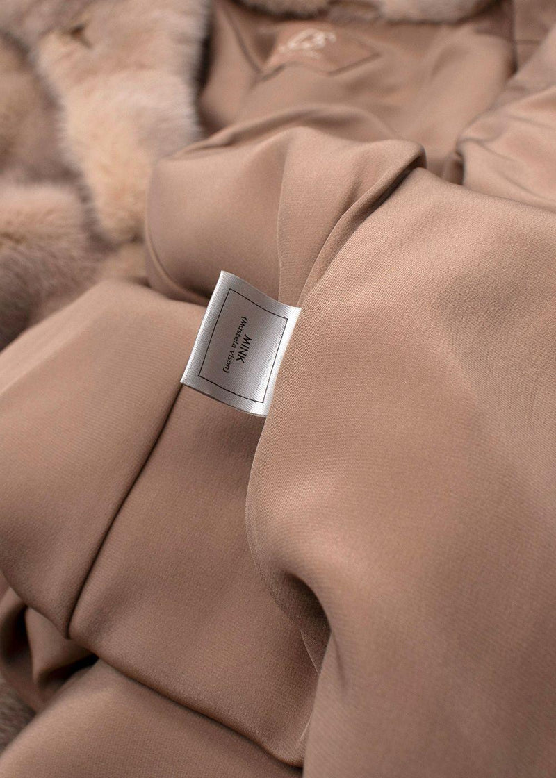 Jos Beige Fine Quality Mink Hooded Fur Coat