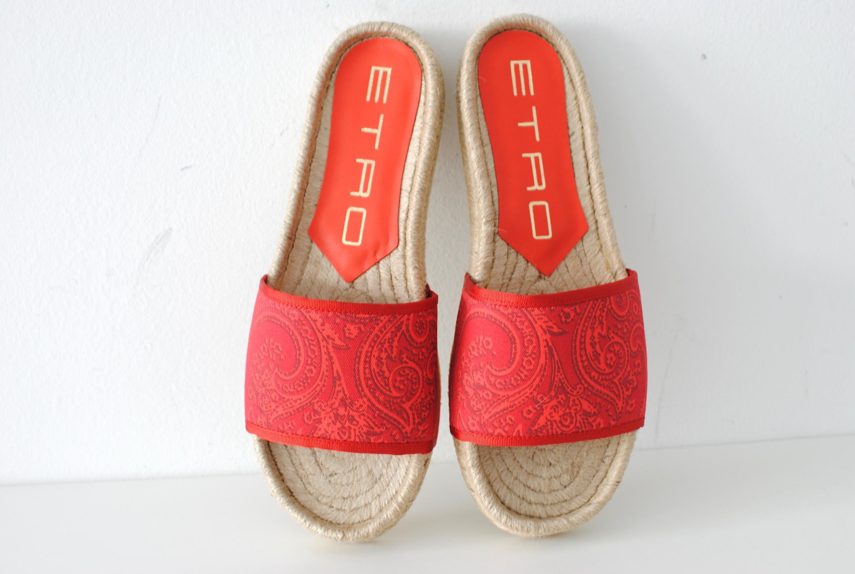 Etro Paisley Raffia Slides