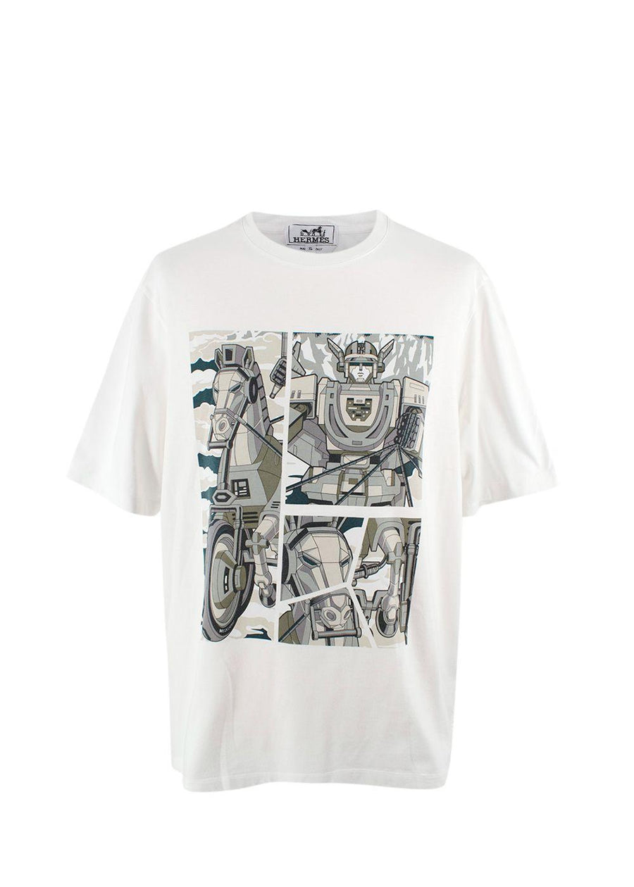 Hermes White Mega Chariot Print Cotton  T-Shirt