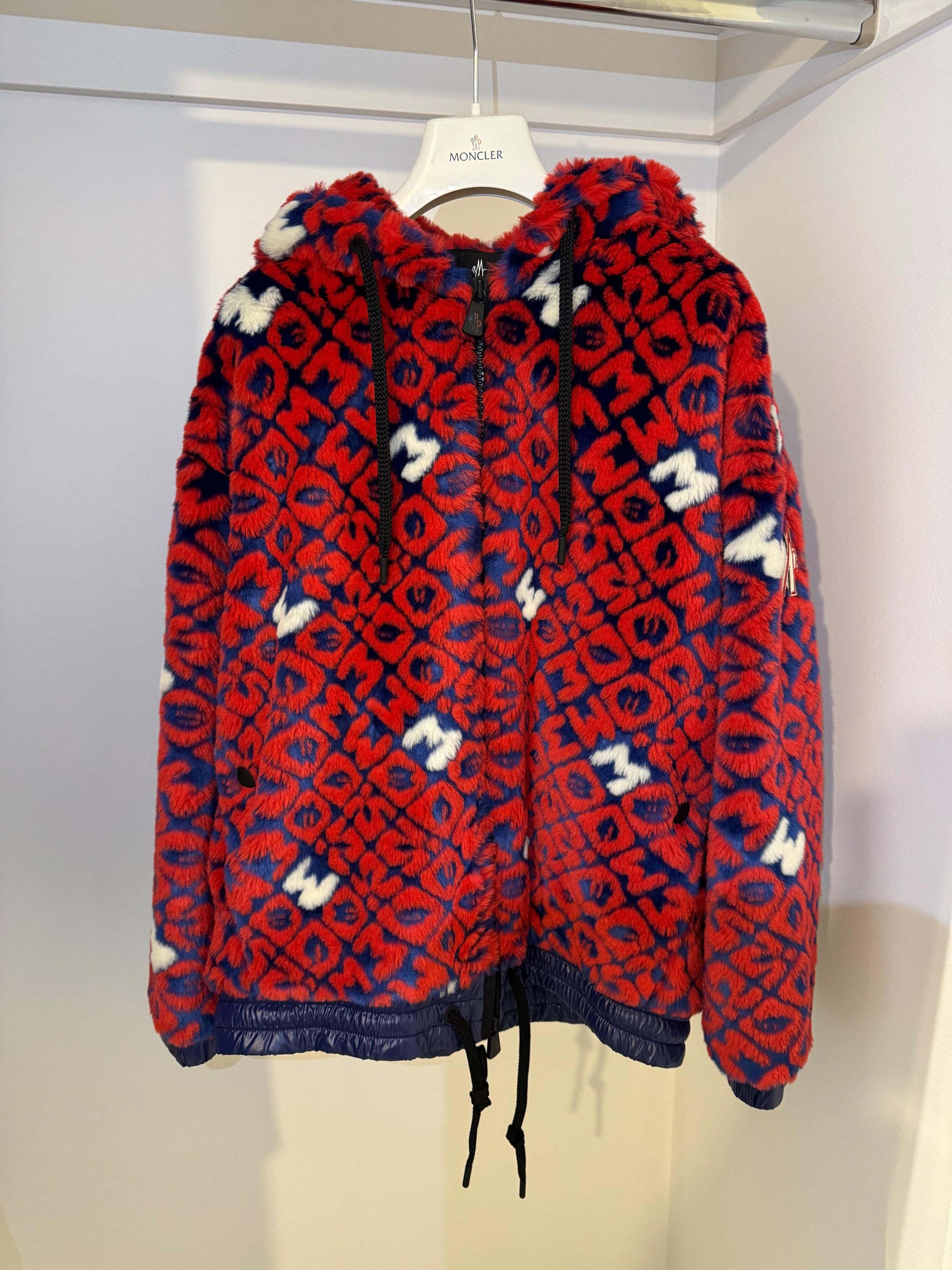 Moncler Red Faux Fur Grenoble Jacket