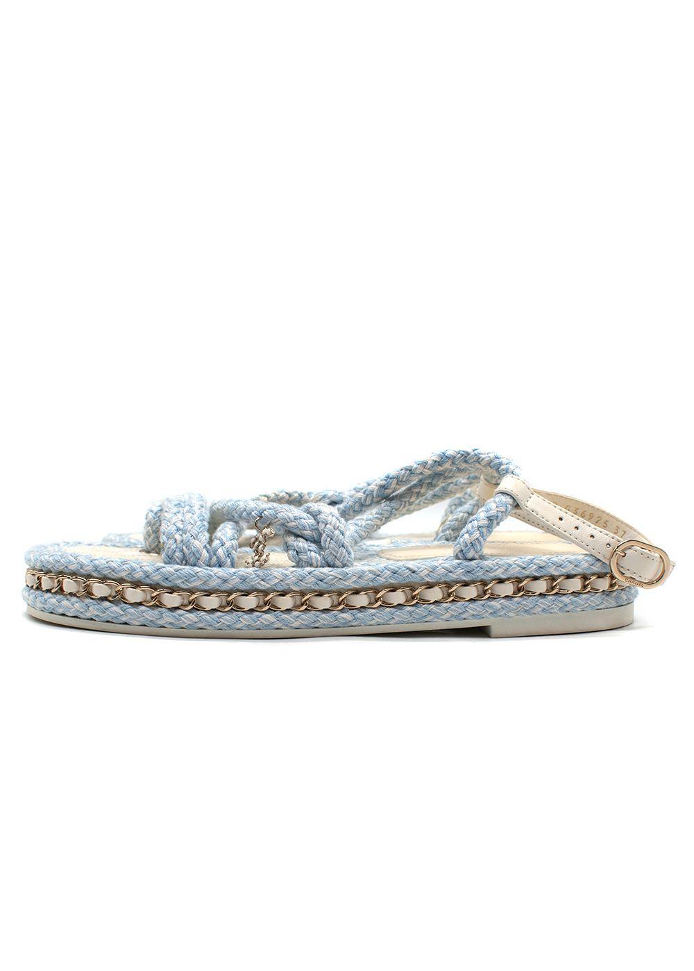 Chanel Cord Blue Rope Chain Flat Sandals