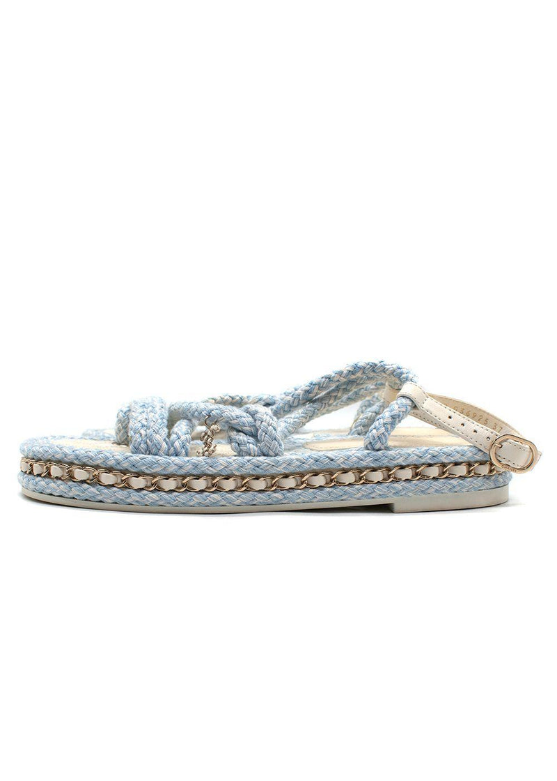 Chanel Cord Blue Rope Chain Flat Sandals