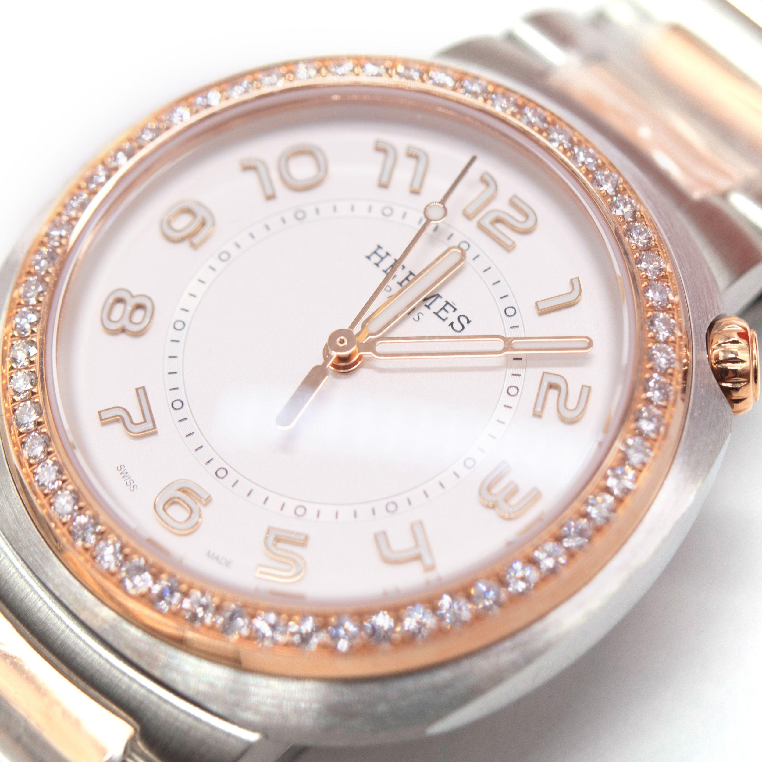 Hermes Large Cut Rose Gold Diamond  Watch 36mm