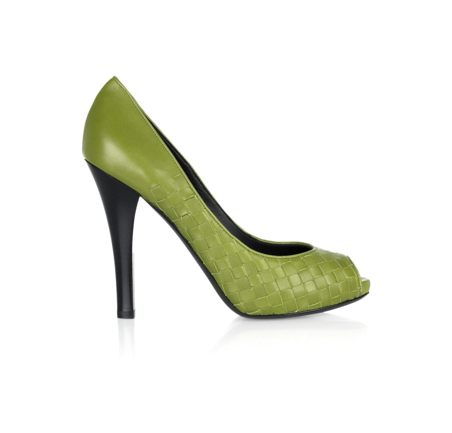 BOTTEGA VENETA Intrecciato leather peep-toe pumps
