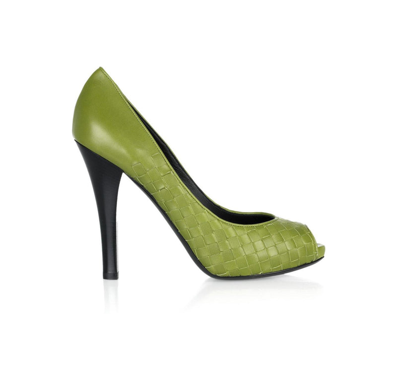 BOTTEGA VENETA Intrecciato leather peep-toe pumps