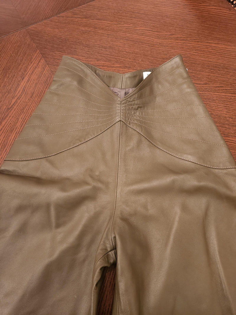 Butterfly-insert High-waist Leather Trousers