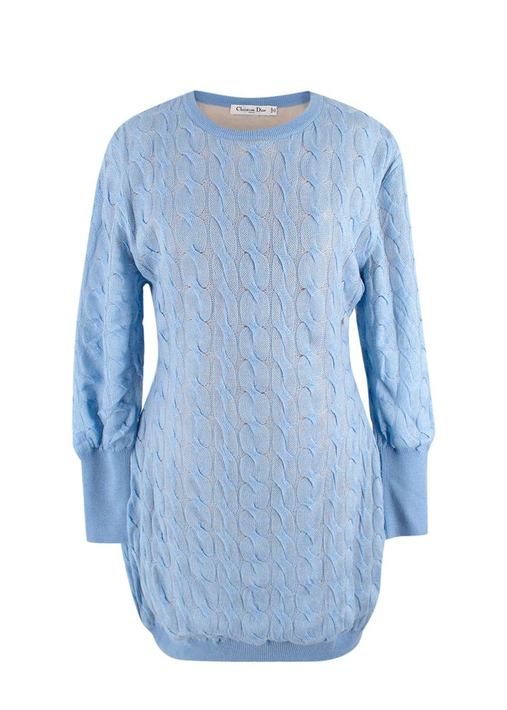 Dior Sky Blue Wool, Cashmere & Silk Cable Knit Jumper Dress