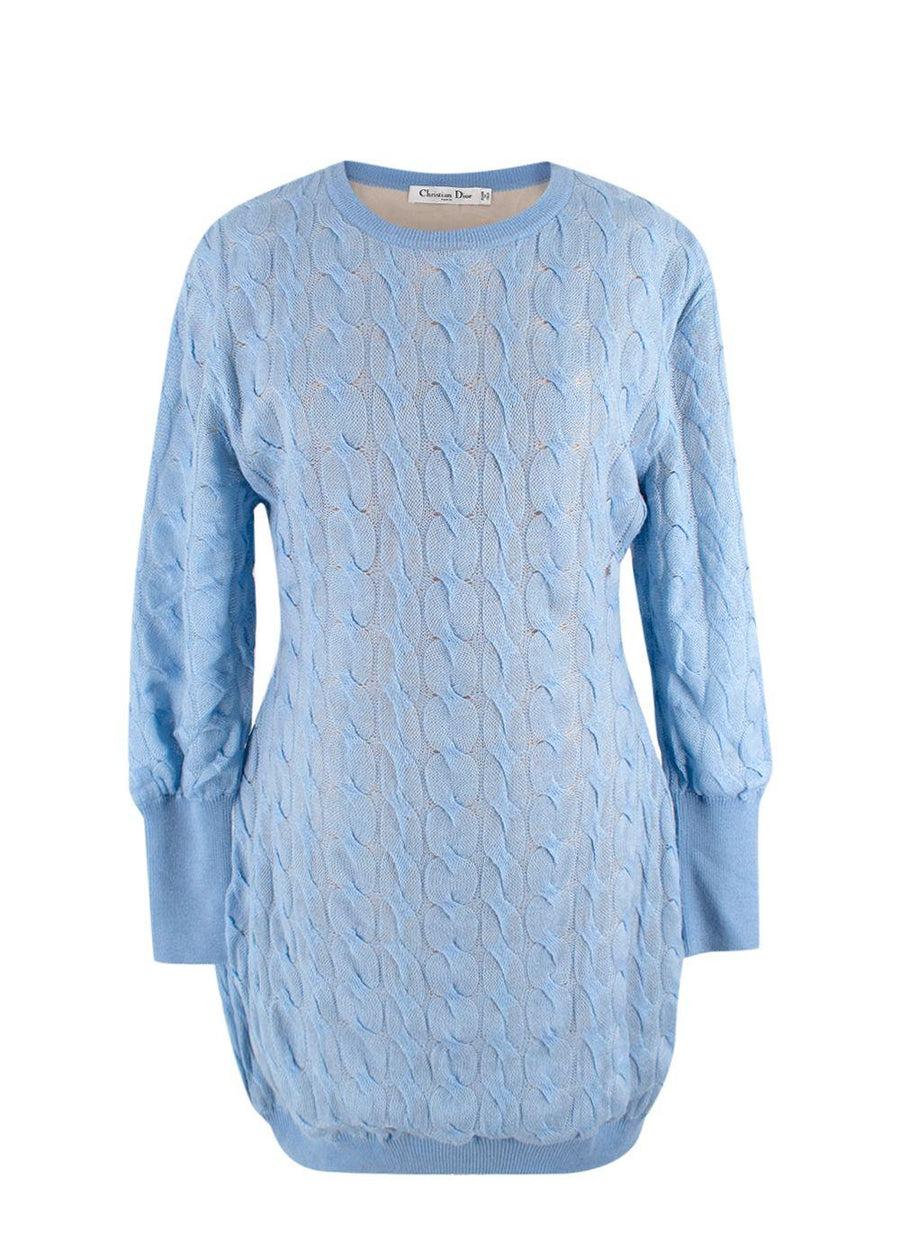 Dior Sky Blue Wool, Cashmere & Silk Cable Knit Jumper Dress