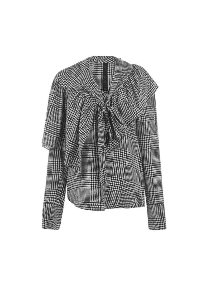 Prince of Wales Check Draped Blouse