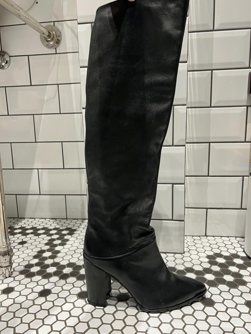 Stuart Weitzman Black Leather Point Toe Knee Boots