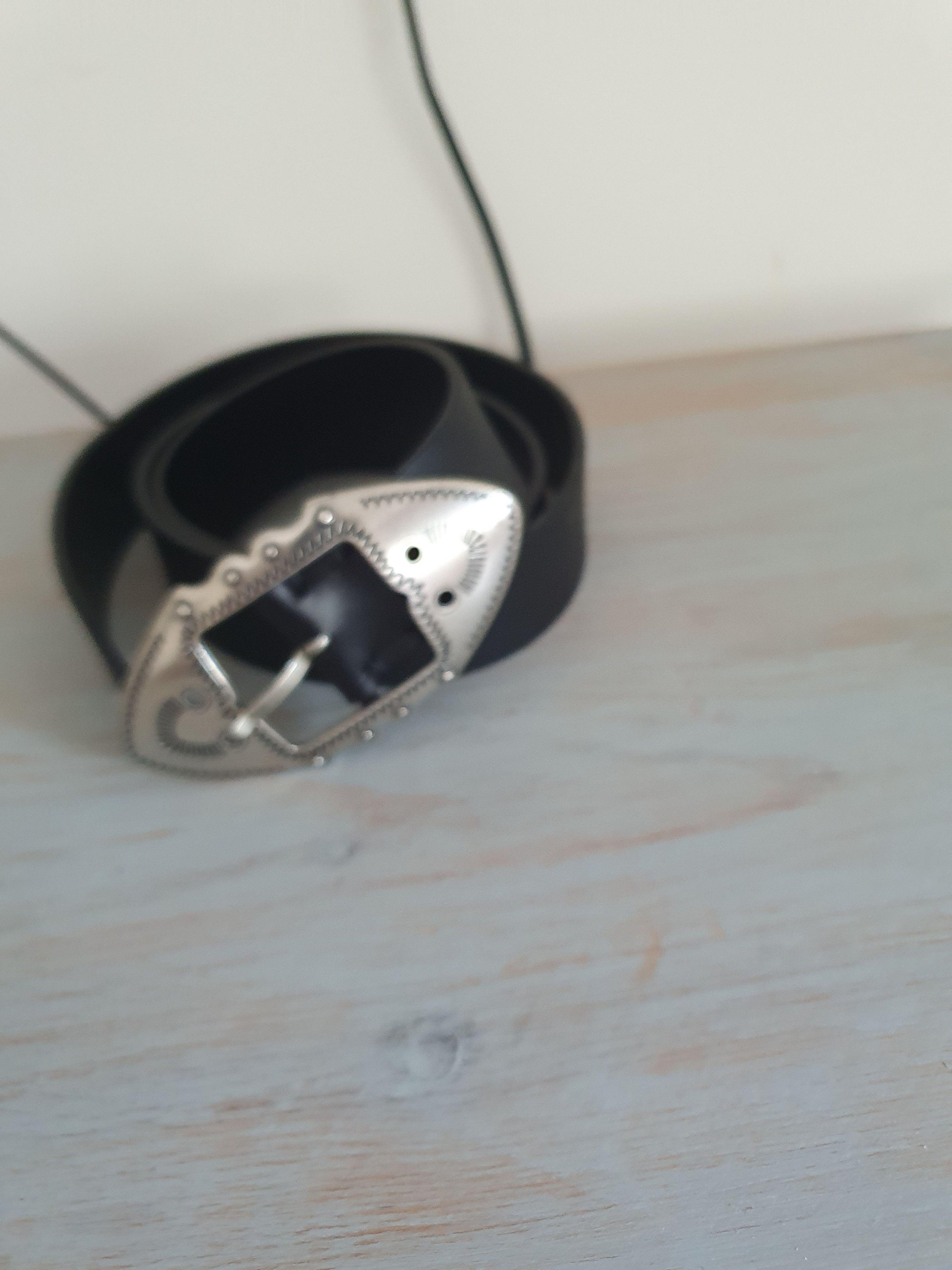 Silver Buckle Black Leather Belt 85
