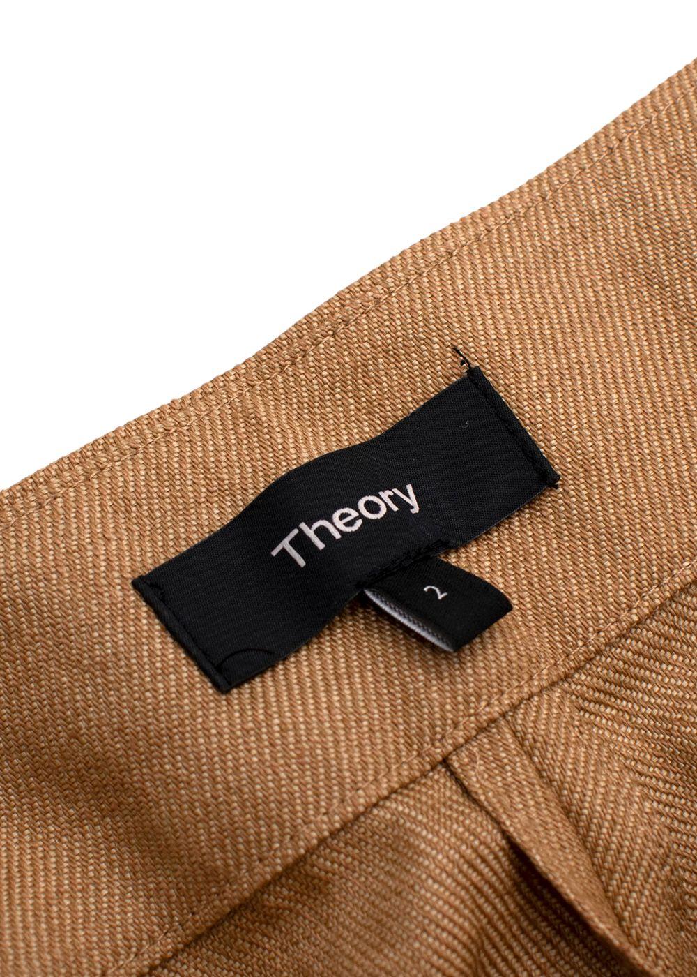 Theory Tan High Waisted Linen Blend Tailored Shorts