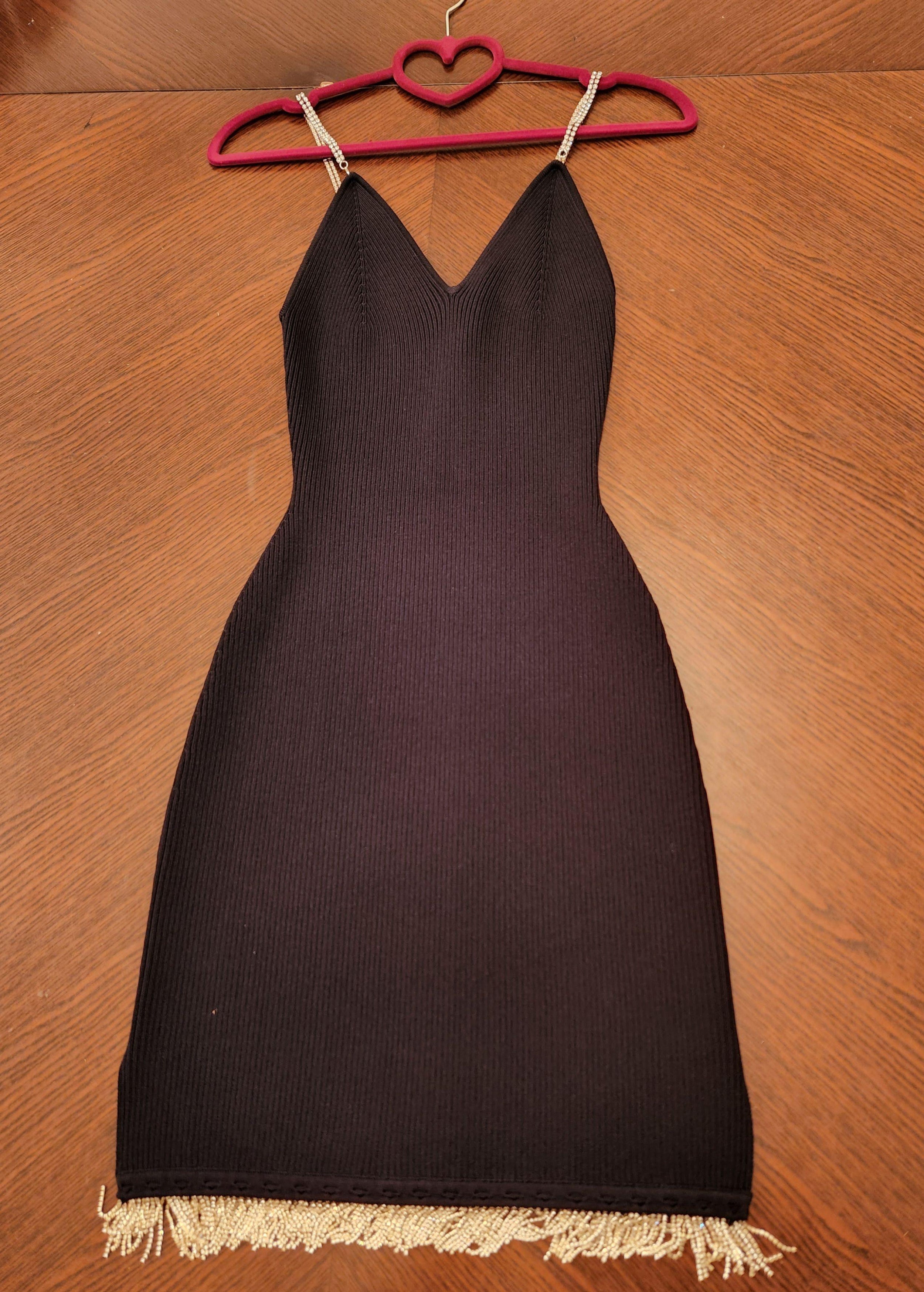 Bella Crystal Tassel Black Bodycon Dress