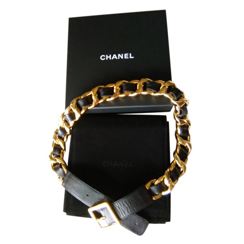 Chanel Vintage Gold Plated Leather Chain Belt