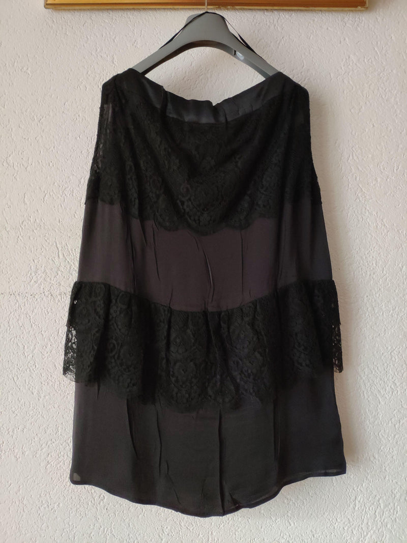 Black satin & lace sleeveless top