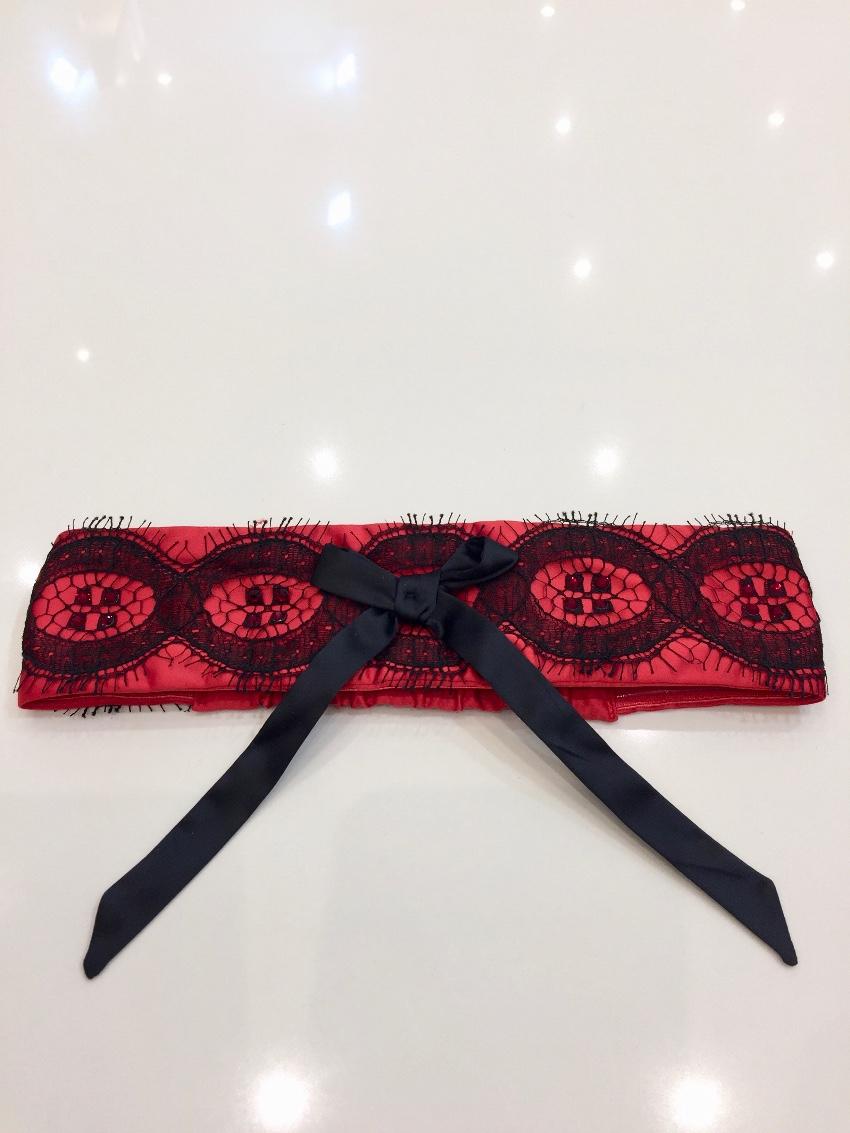 Spoylt Couture Rouge Satin & Leavers Lace Garter