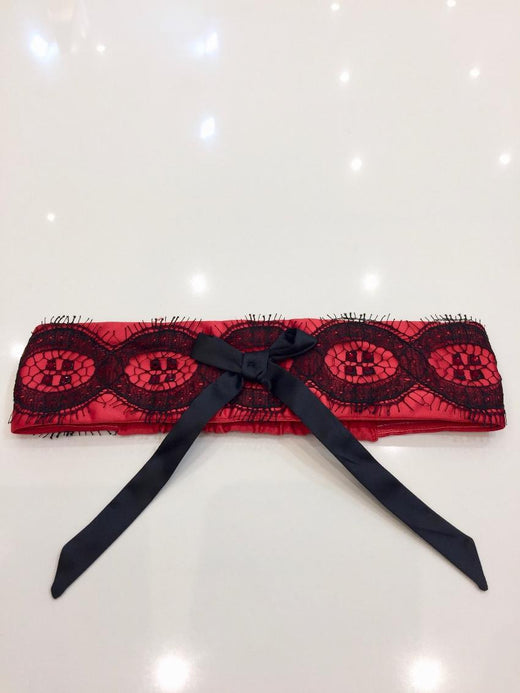 Spoylt Couture Rouge Satin & Leavers Lace Garter